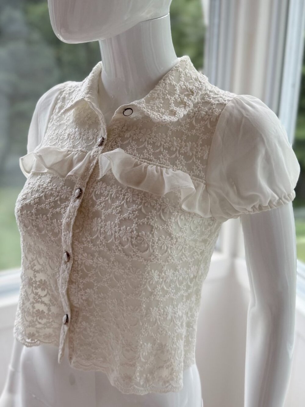 LIZ LISA | 2014 Romantic Lace & Chiffon Blouse | Ivory | Size 0 (XXS)